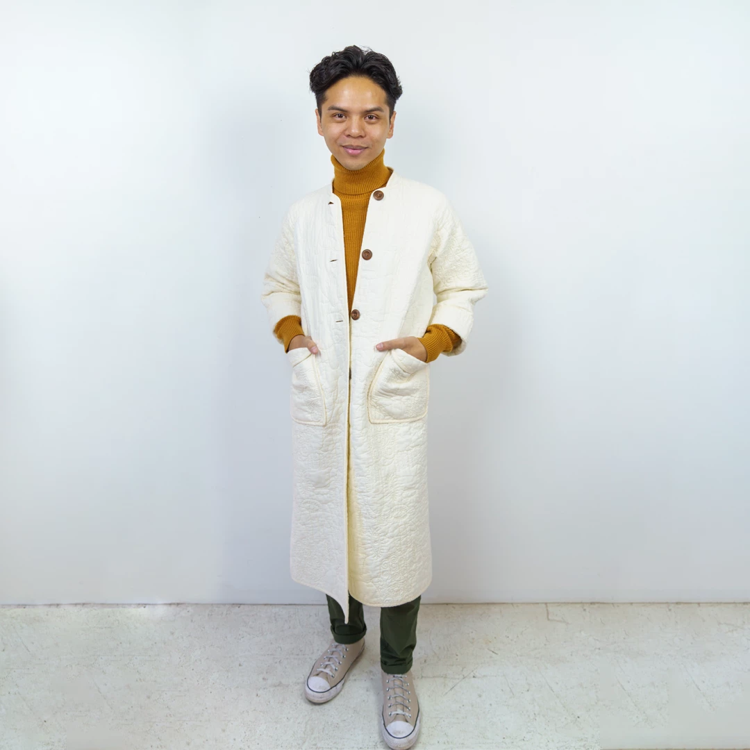 Peking Hamsa Quilted Coat In Porcelain By Jungalow® Coats/Robes