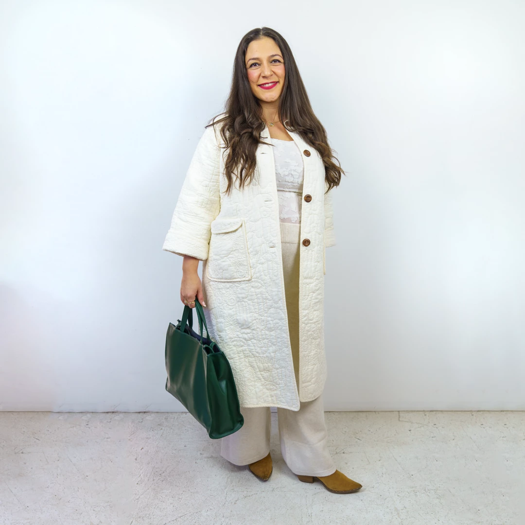 Peking Hamsa Quilted Coat In Porcelain By Jungalow® Coats/Robes