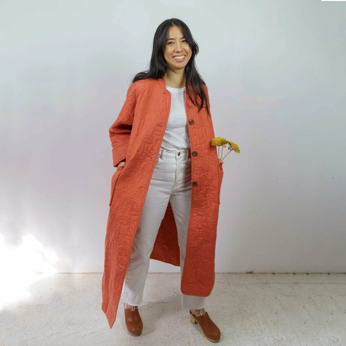 Peking Hamsa Quilted Coat In Coral By Jungalow®