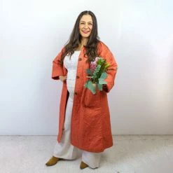 Peking Hamsa Quilted Coat In Coral By Jungalow®