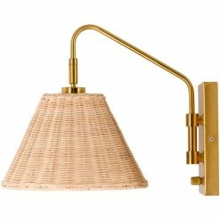 Surya All Lighting Rattan + Gold Sconce