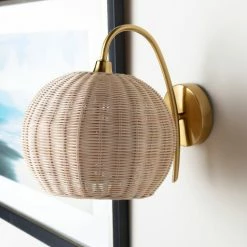 Surya Rattan + Gold Sconce 3