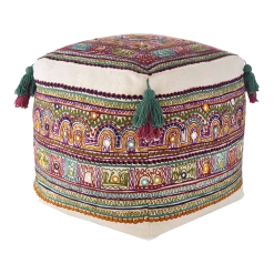 Surya All Stools, Poufs + Side Tables Colorful Embroidered Tassel Pouf